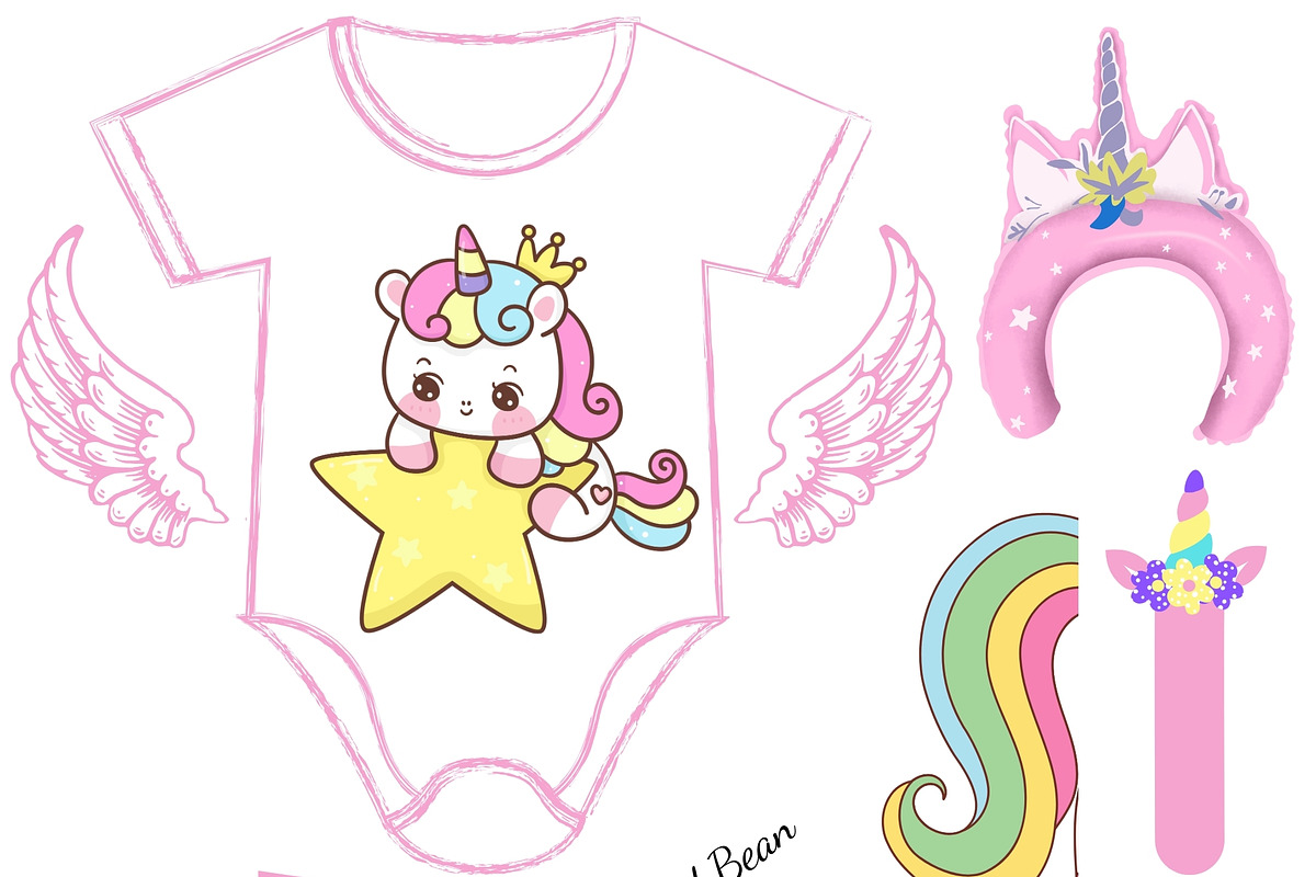 Cute Baby Girl Unicorn Clipart, a Graphic by Bear and Bean Studio (Photo 2 of 3)