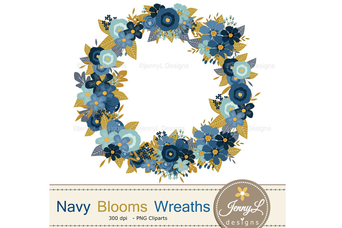 Navy Blue Floral Wreath, an Illustration by JennyL Designs (Photo 2 of 7)