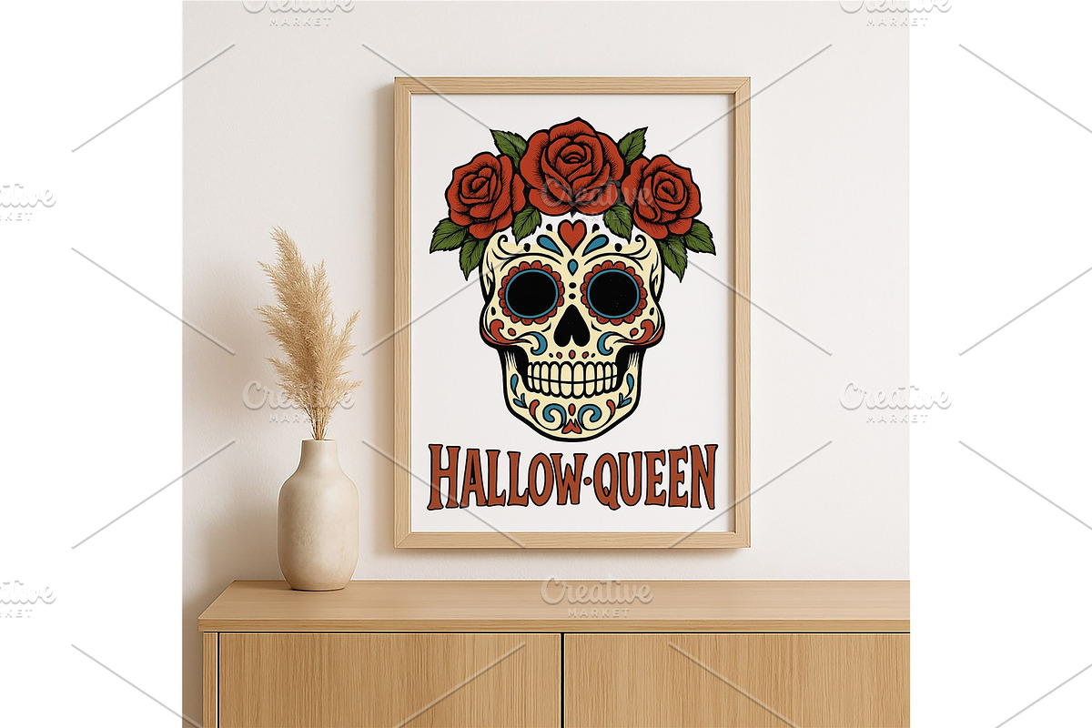 Hallow-Queen Sugar Skull Wall Art, a Background Graphic by LaseredNinja (Photo 2 of 7)