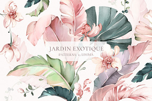 Exotic, Watercolor Tropical Patterns