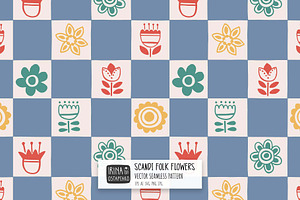 Scandi Folk Checkered Floral Pattern, a Pattern Graphic by Irina Ostapenko