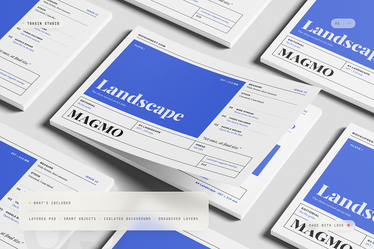 A4 Landscape Magazine Mockup, a Books & Magazine Mockup by Toasin Studio (Photo 5 of 7)