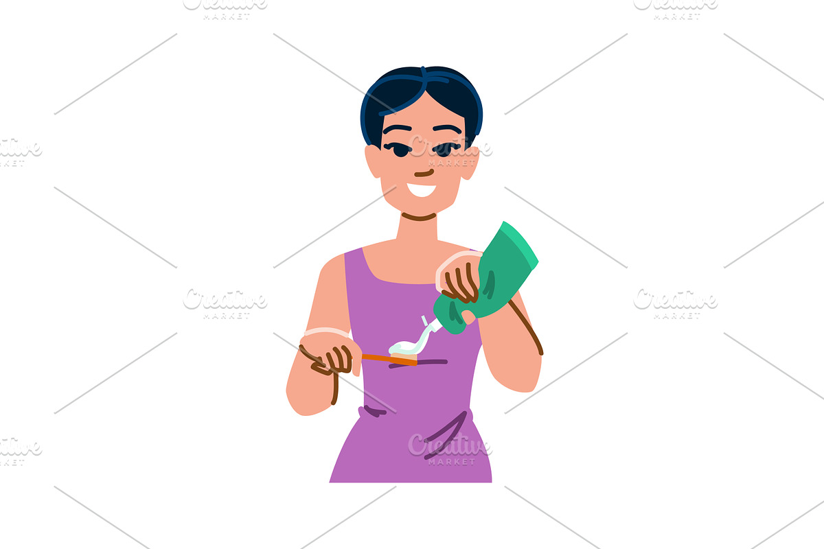 Woman squeezing toothpaste onto, an Object Illustration by pikepicture