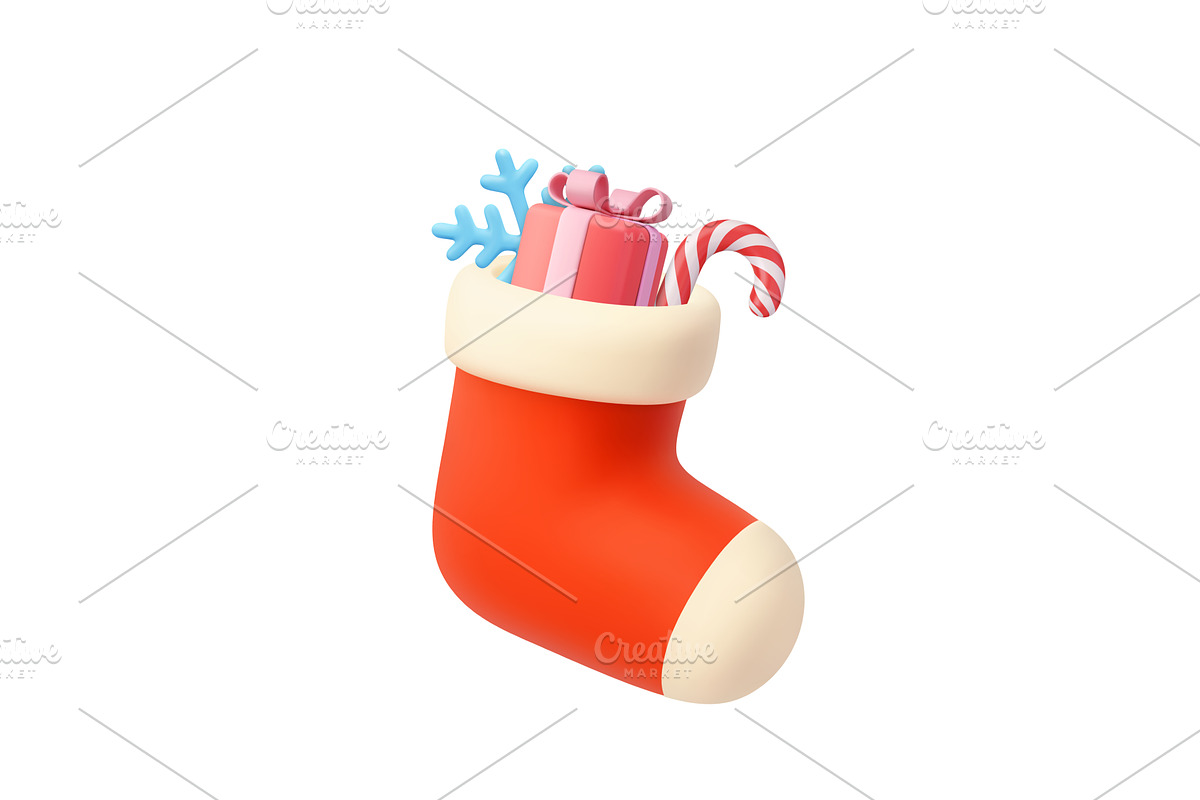 3d Christmas Stocking with Gift, an Object Illustration by ModVector