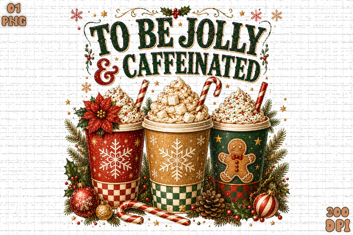 Jolly & Caffeinated Coffee Christmas, a Seasonal Illustration by Sublimation Artist (Photo 1 of 9)