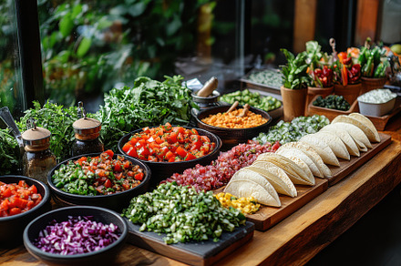 Taco Bar Fresh Ingredients Colorful, a Background Photo by Pixeness