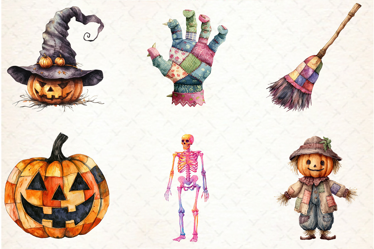 Halloween Patchwork Clipart PNG, an Illustration by Libby Wishes (Photo 6 of 7)