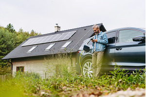 Charging electric car at home, using, a Transportation Photo by HalfPoint