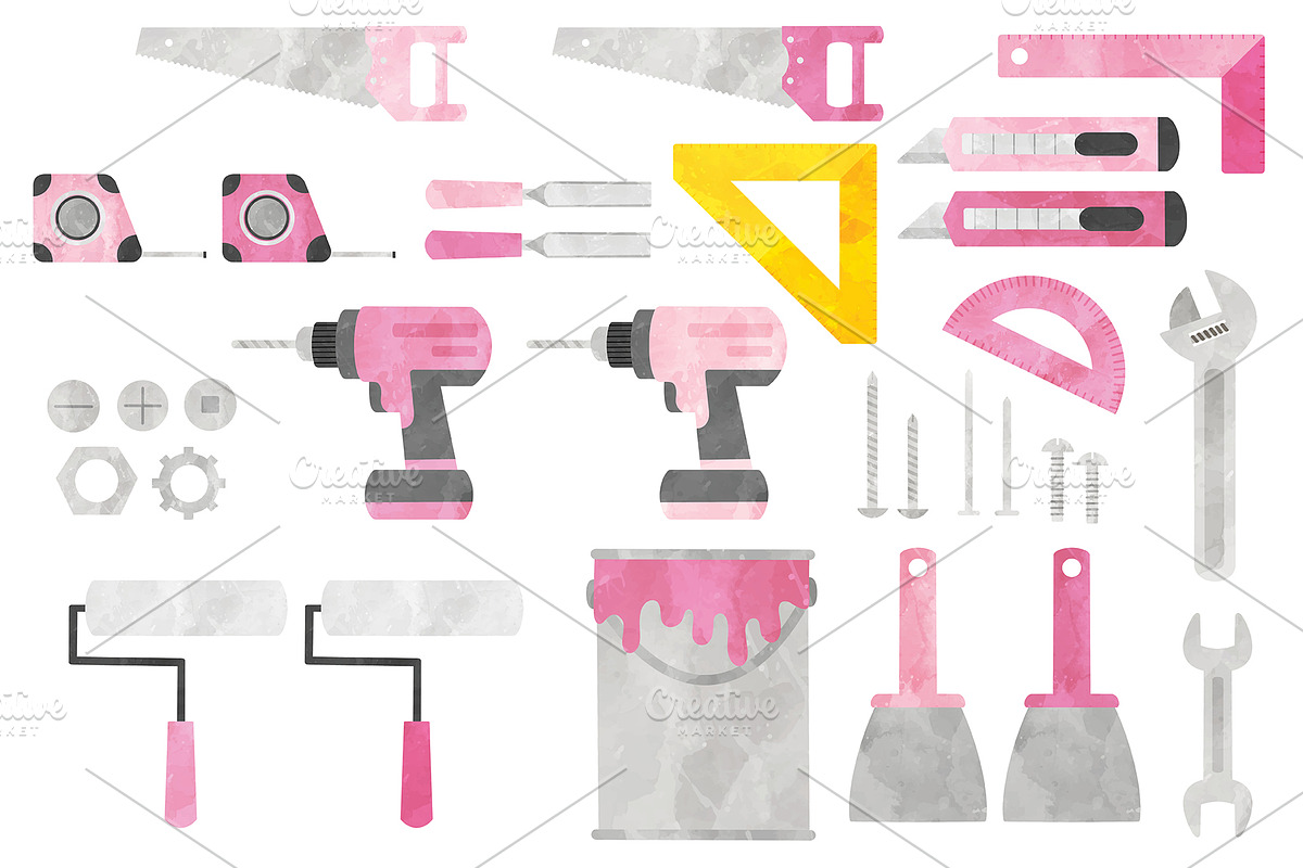 Pink Hand Tools Clipart, an Object Illustration by SugarPickle Clip Art (Photo 3 of 3)