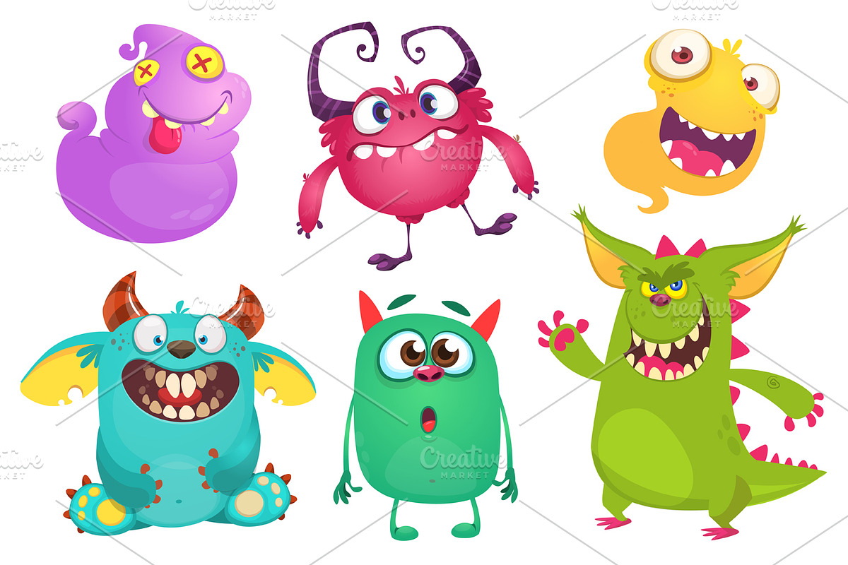 Cartoon monsters. Vector set, a Decorative Illustration by D R A W K M A N