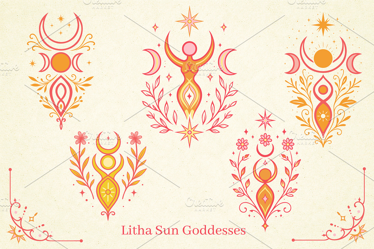 Midsummer Sun God & Goddess Symbols, a Seasonal Illustration by Christine Krahl (Photo 8 of 11)
