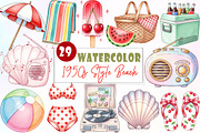 1950s Style Beach Day Clipart, an Illustration by Watercolor design (Thumbnail 1 of 6)