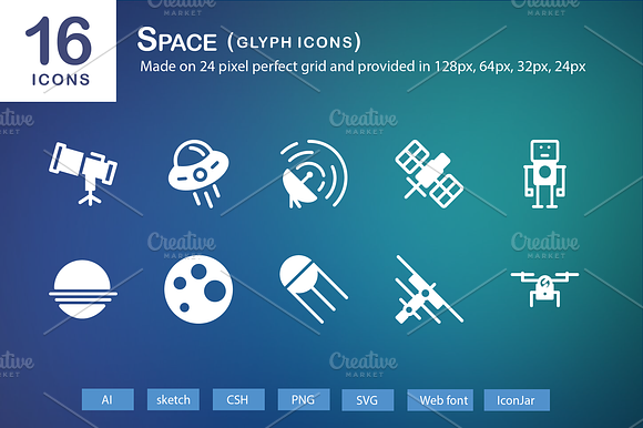 16 Space Glyph Icons