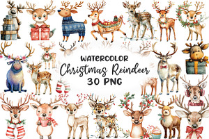 Funny Cute Christmas Reindeer Clipar, an Illustration by CraftArtStudio