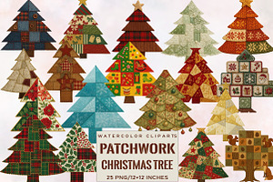 atchwork Christmas Tree Clipart Bund, an Illustration by SVGArt