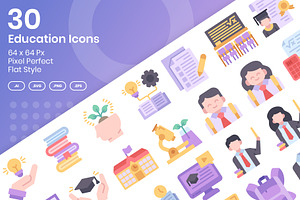 30 Education Icons - Flat