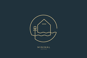 logo of a wave with a house, island