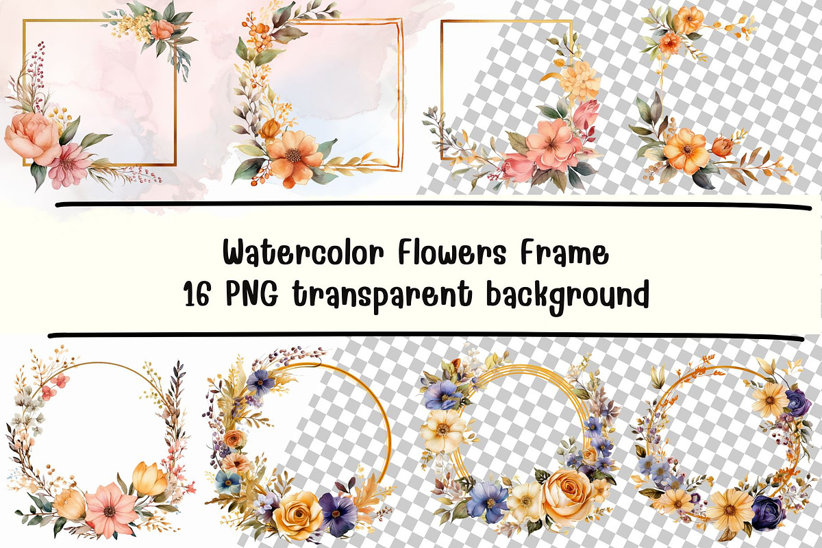 Watercolor Flowers Frame 16 PNG, a Transportation Photo by PKshop (Photo 2 of 3)