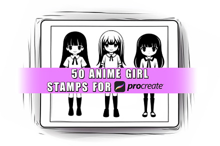 50 Anime Girl Procreate Stamps Brush