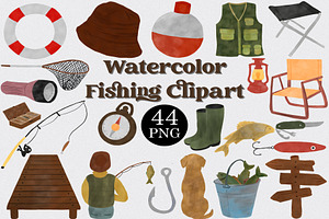 Watercolor Fishing Clipart Set, an Illustration by CropUp Creative