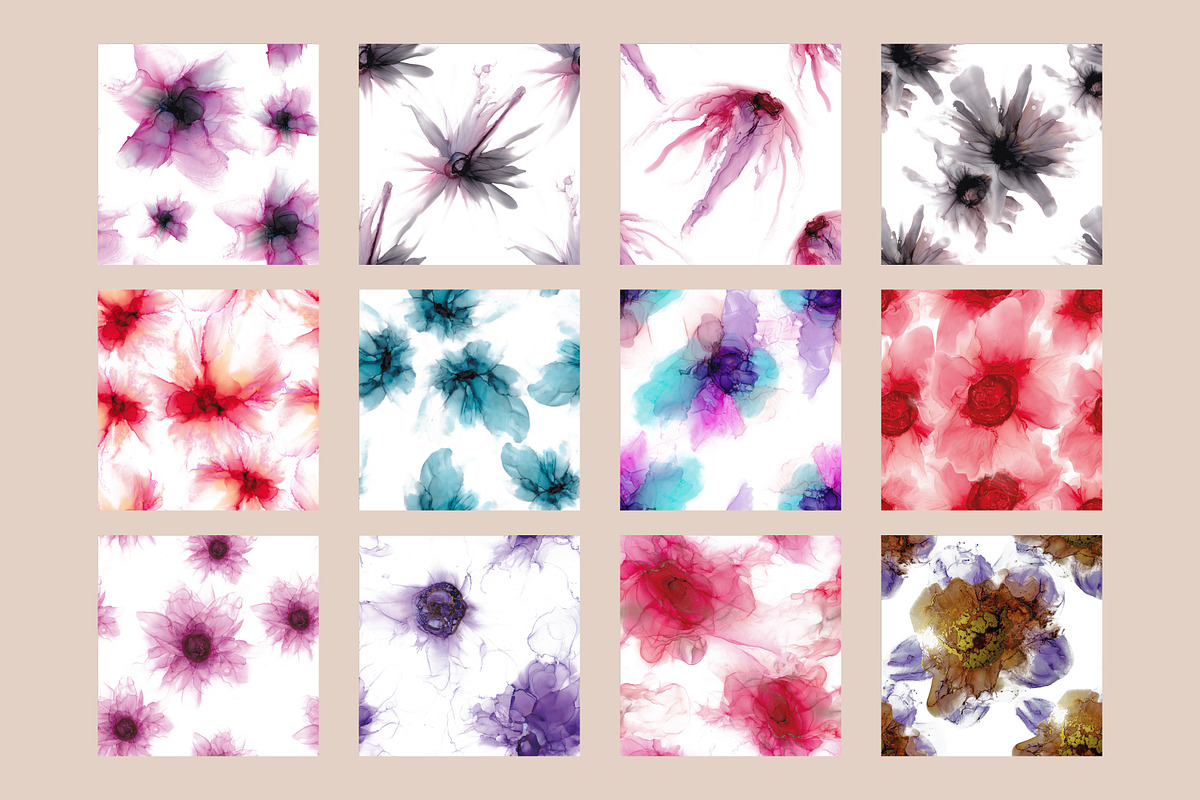Flowers fluid art set., a Pattern Graphic by Digital illustration shop (Photo 10 of 11)