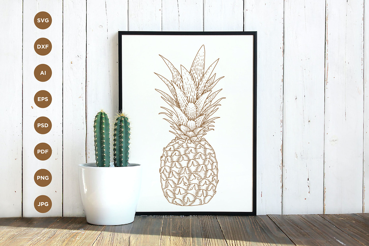Pineapple engraving style hand drawn, a Food Illustration by vectorartificer (Photo 2 of 6)