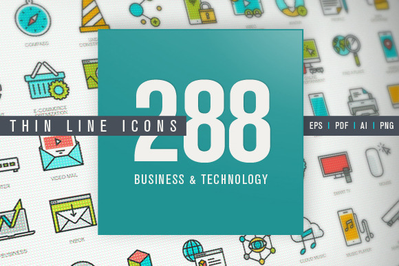 Thin Line Icons Set for Technology preview 5