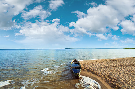 Old flooding boat on summer lake shore, a Nature Photo by YuriyB