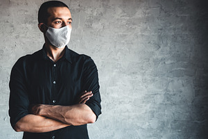 Coronavirus man wearing hygienic stock photo containing background and medical
