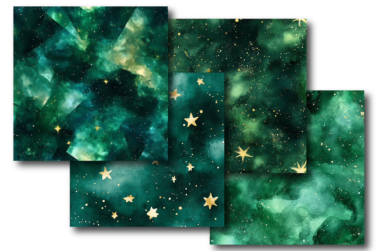 Emerald Watercolor Galaxy Pattern, an Illustration by DreamPrint404 (Photo 3 of 5)