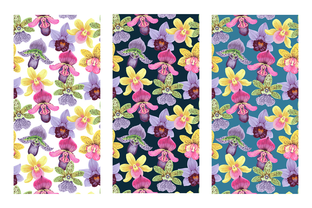 Crazy orchids. Vector patterns., a Pattern Graphic by Robusta (Photo 9 of 17)