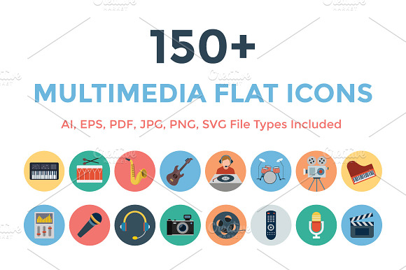 150 Multimedia Flat Icons