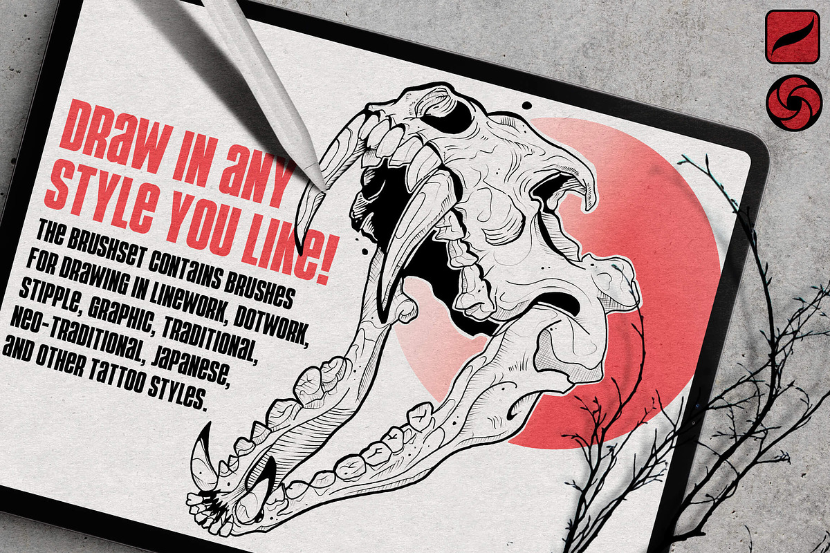 Tattoo Brushes For Procreate, a Brush Add-On by BrushArchive (Photo 3 of 10)