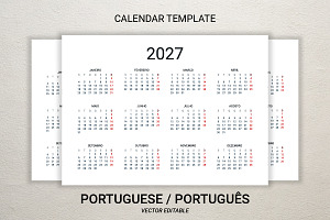 2027 calendar template in Portuguese, a Stationery Template by Ederella