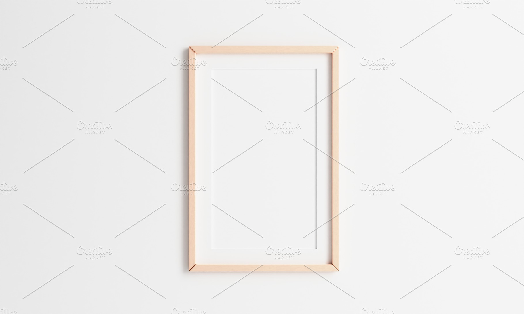 Wooden picture frame hanging on white wall background. 2:3 ratio, an Architecture Photo by Ministocker