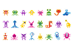 Pixel monsters. Arcade play, an Illustration by Valerie Bodnar