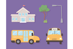 icons school bus and building, an Education Illustration by studiogstock