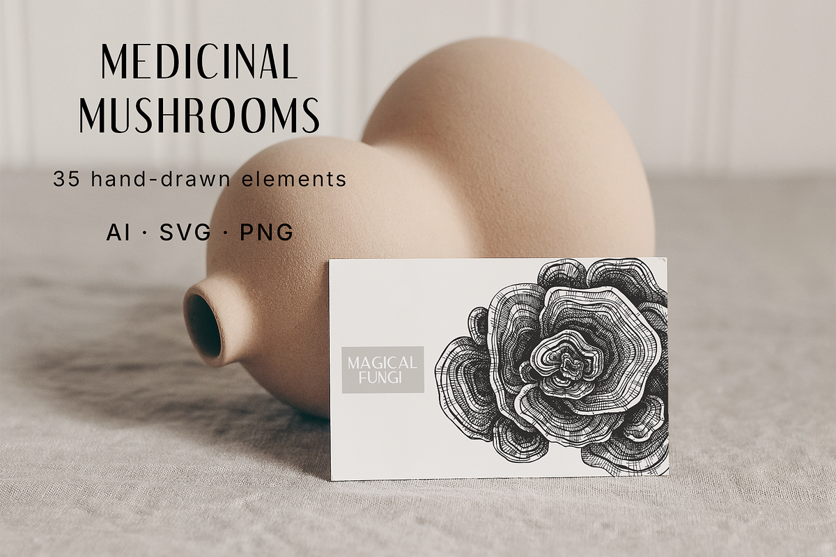 Medicinal Mushrooms & Plants Set, a Healthcare Illustration by Yevheniia (Photo 2 of 12)
