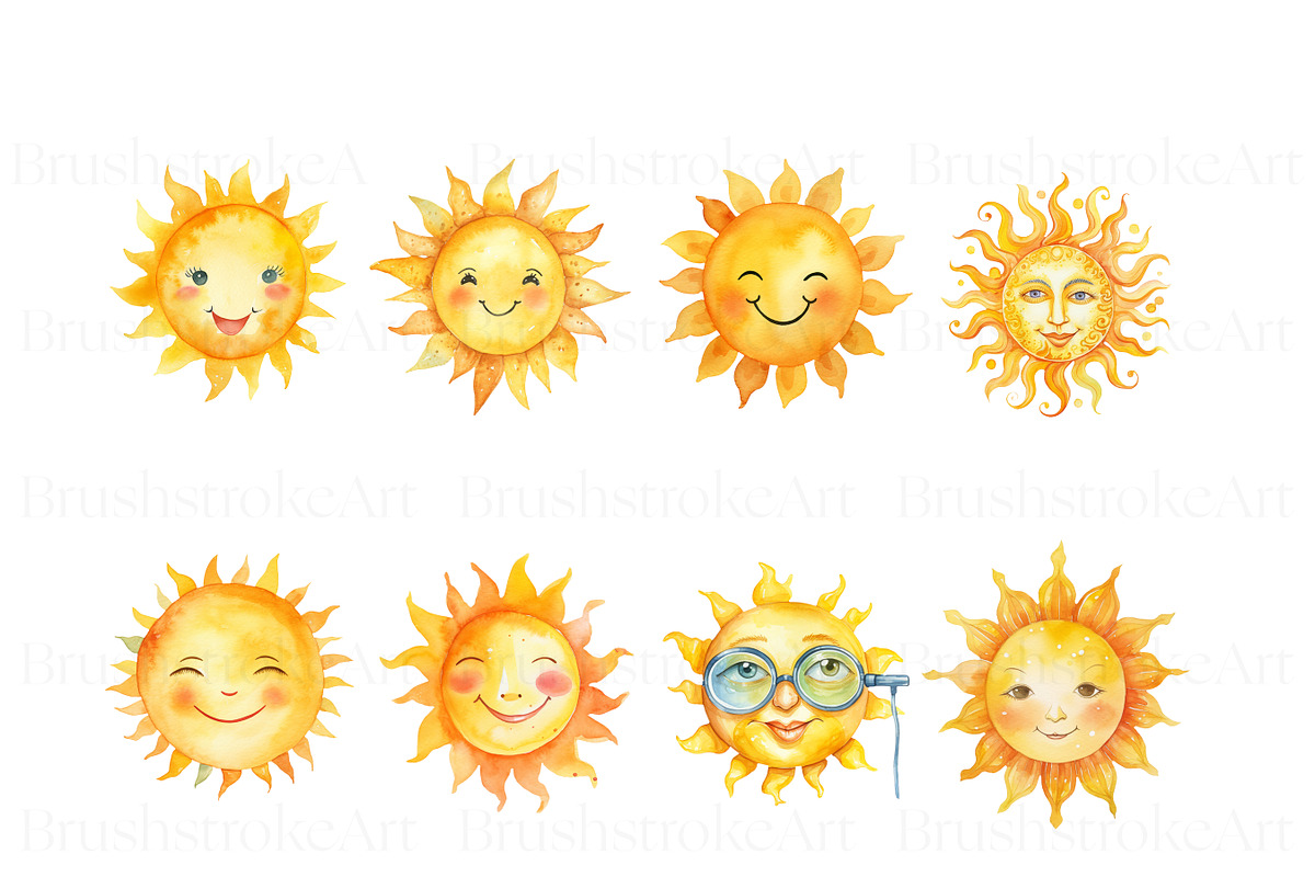Cute Sun Clipart, Kawaii Sun Clipart, a Seasonal Illustration by BrushstrokeArtGB (Photo 3 of 9)