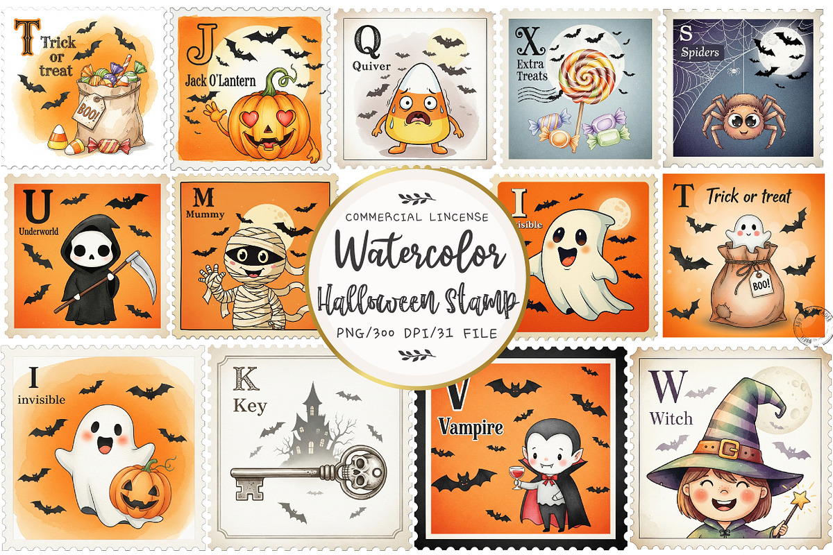 Halloween Postage Stamp Clipart, an Illustration by OK Design (Photo 1 of 5)