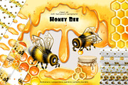 Honey Bee & Wildflowers graphics set, an Illustration by PinskaDrawCute (Thumbnail 1 of 14)