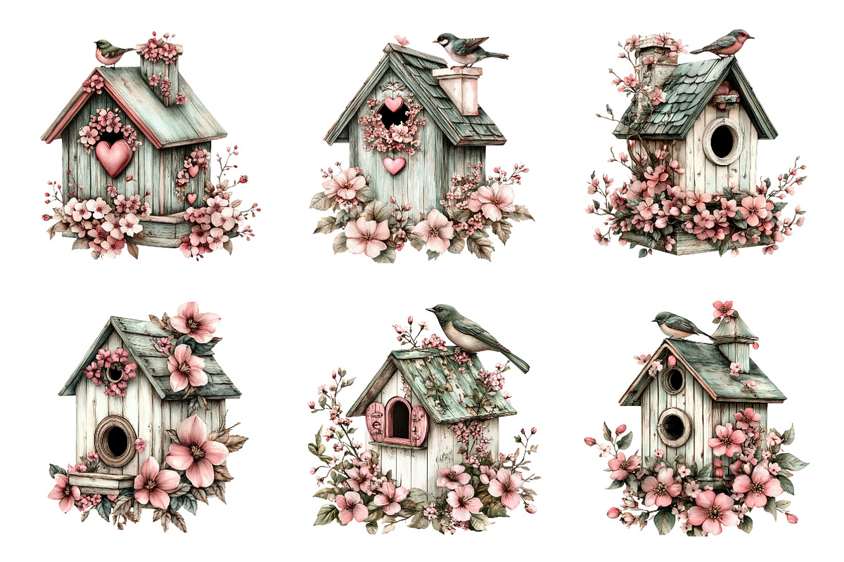 Whimsical Spring Birdhouse Clipart, an Illustration by SinaCreation (Photo 3 of 11)