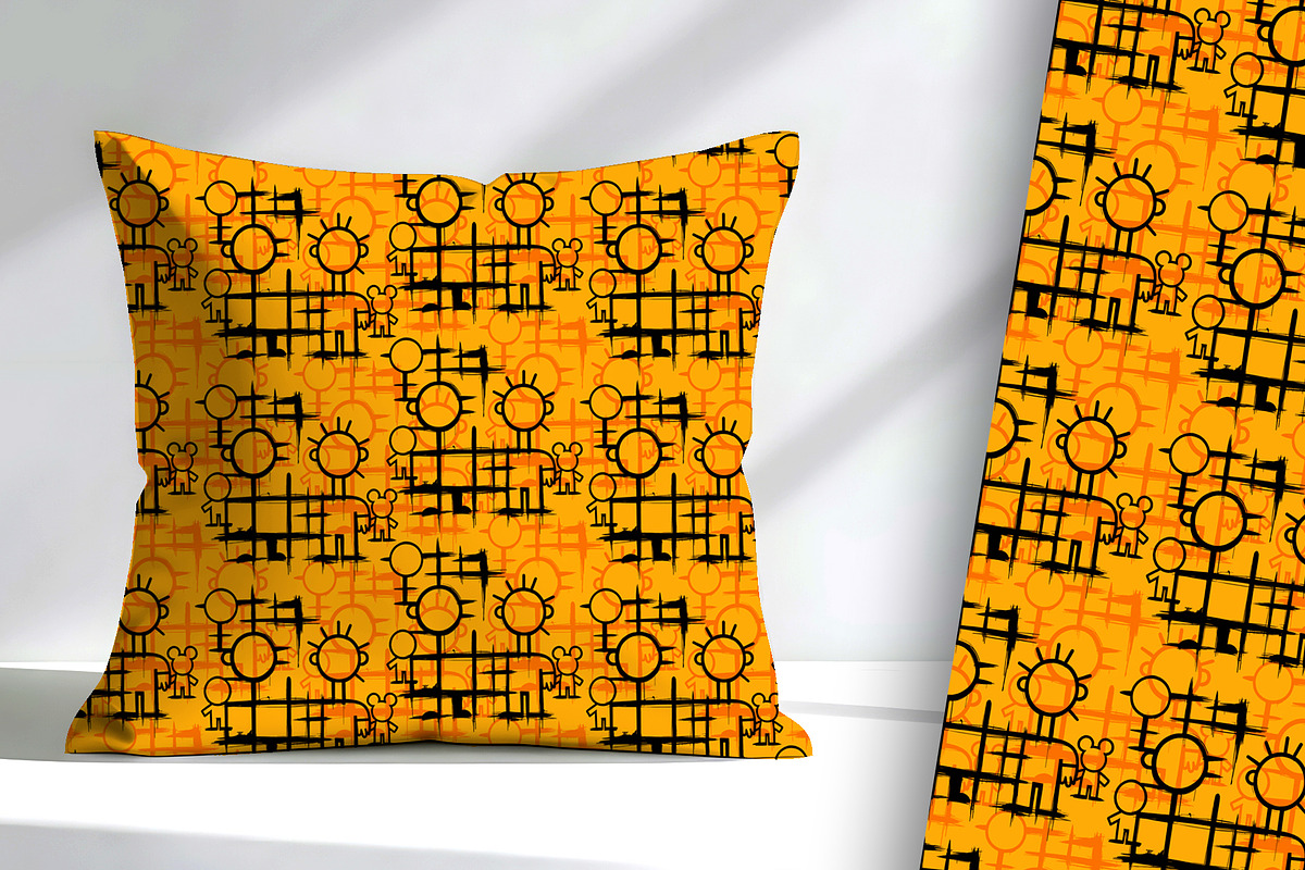 Orange and Black Stick People, a Pattern Graphic by Sharon Schwalbe (Photo 3 of 5)