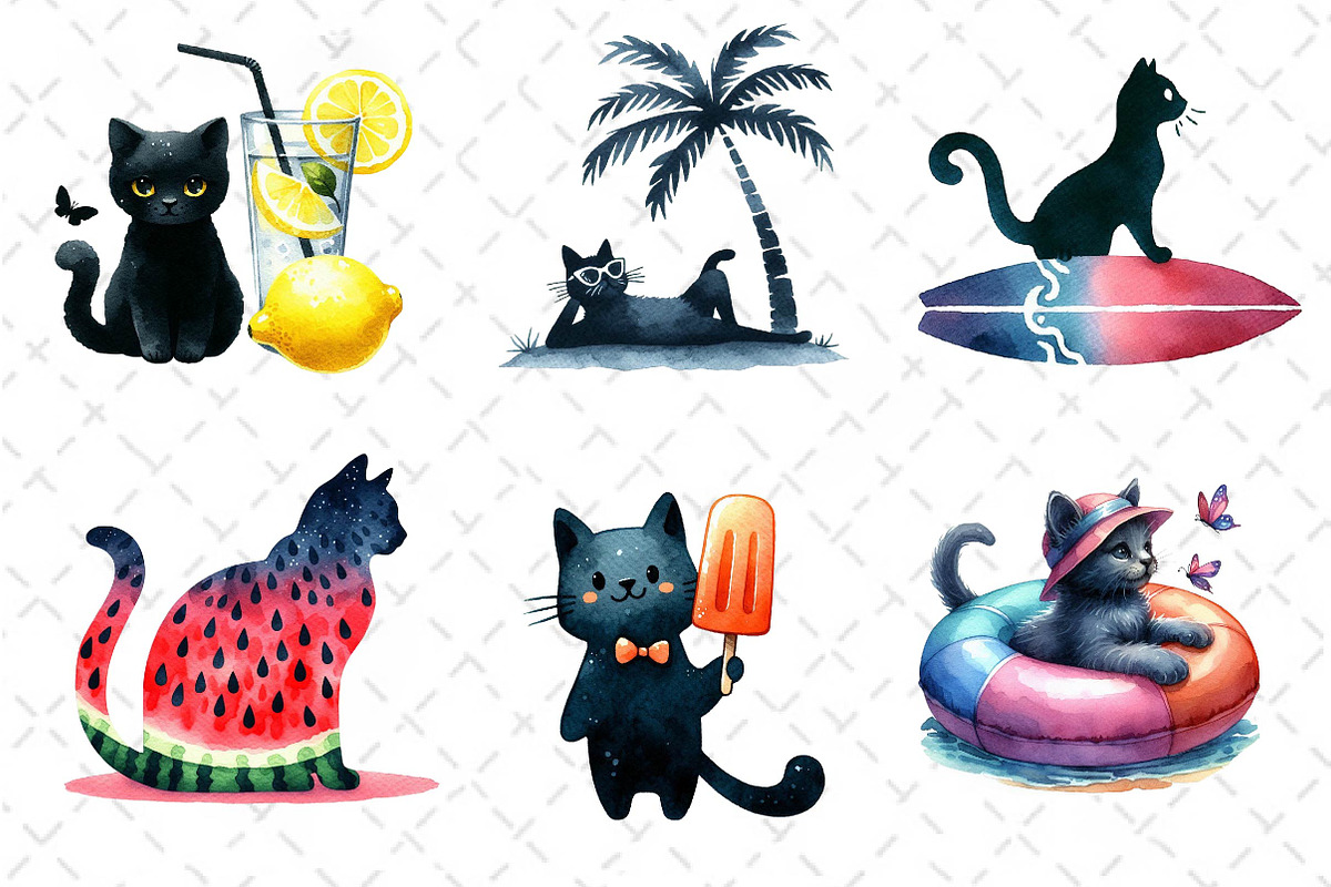 Cat Silhouette Summer Clipart, an Illustration by Dream Creation (Photo 5 of 6)