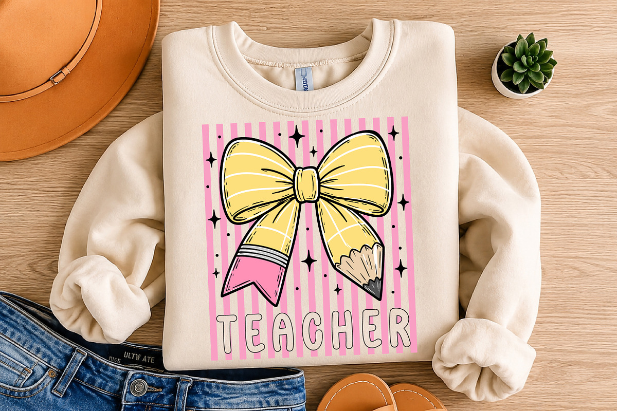 Teacher Pencil Coquette Bow Design, a Seasonal Illustration by Libby Wishes (Photo 3 of 3)