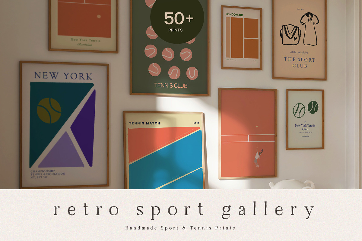 Handmade Tennis & Retro Sport Prints, a Background Graphic by Laras Wonderland (Photo 1 of 8)