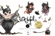 Halloween Witches Characters Clipart, a Seasonal Illustration by KaramfilaS (Thumbnail 1 of 10)