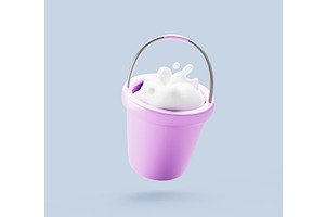 Pink bucket full of soap foam with, an Object Illustration by Marozhkastudio