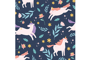 unicorns floral decoration, an Animal Illustration by studiogstock