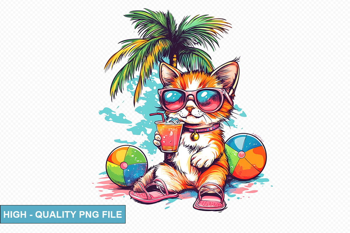 Cute Cat on the Beach Clipart Bundle, an Illustration by crative8112 (Photo 9 of 9)